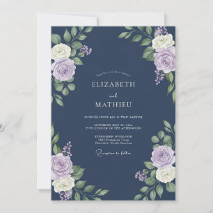 Indigo-Mauve-Blütenhochzeit Einladung