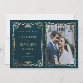 Indigo Medieval Gold Ivy Foto QR Code Save The Date