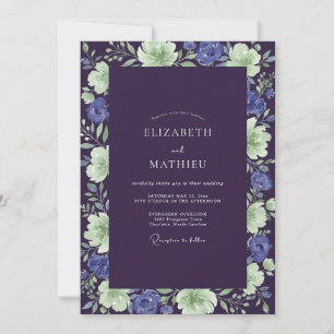 Indigo-Mint-Gemalte Hochzeit Einladung