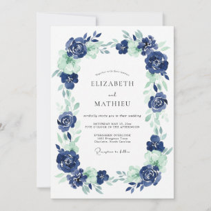 Indigo-Mint-Pfingstrosen-Hochzeit Einladung