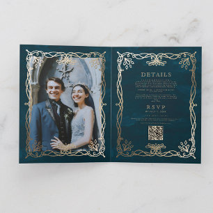 Indigo Mittelalter Gold Efeu Hochzeitseinladung Einladung