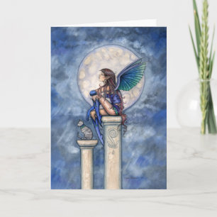 Indigo-Mond-Feenkarten und Katzen-Grußkarte Karte