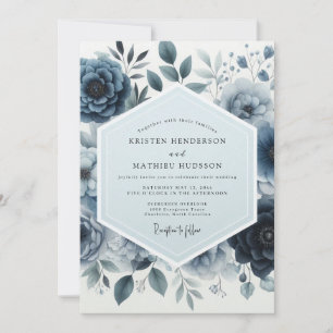 Indigo Moody Florale Hochzeit Einladung