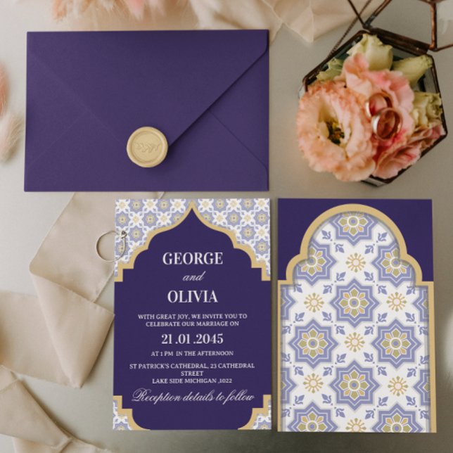 Indigo Moroccan Tile Wedding Einladung (Von Creator hochgeladen)