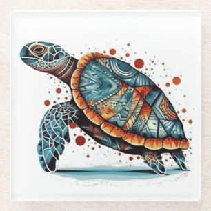 Indigo-Mosaikschildkröte Glasuntersetzer