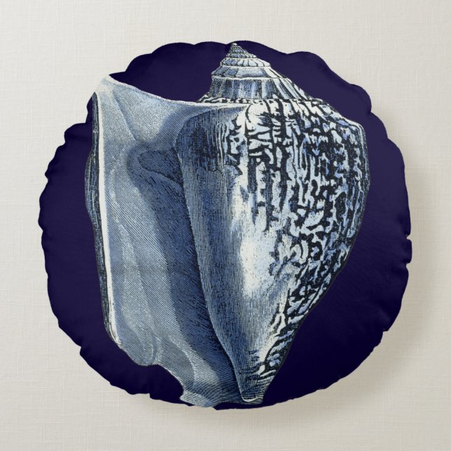 Indigo-Muscheln I Rundes Kissen (Vorderseite)
