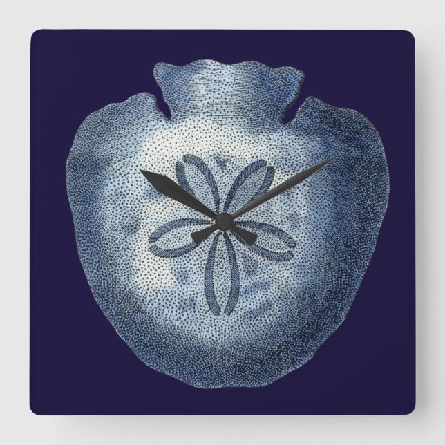 Indigo-Muscheln III Quadratische Wanduhr (Vorderseite)