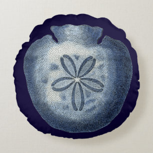 Indigo-Muscheln III Rundes Kissen