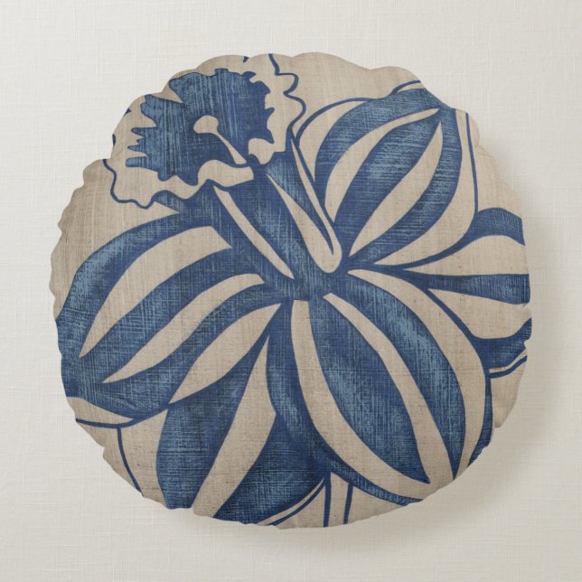 Indigo-Narzisse Rundes Kissen (Vorderseite)