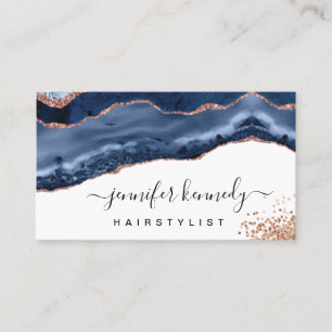 Indigo Navy Blau Roségold Glitter Achatmarmor Visitenkarte