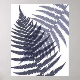 Indigo Navy Blue Tree Fern Print Pattern Poster