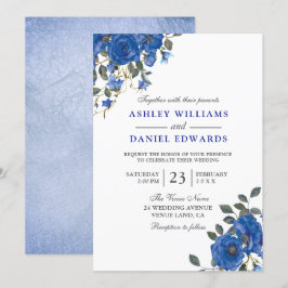 Indigo Navy Midnight Blue Floral Wedding Einladung