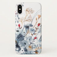 Indigo & Ochre - Aquarellfarben-Blume