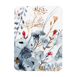 Indigo & Ochre - Aquarellfarben-Blume Magnet