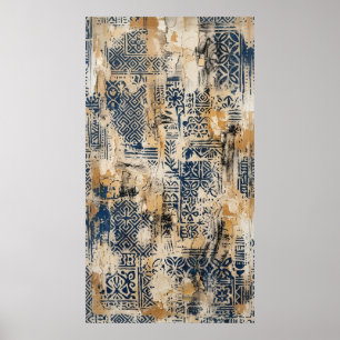 Indigo-Ocker-Poster mit abgenutztem Muster Poster