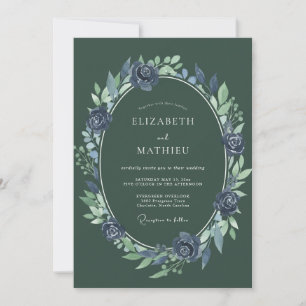 Indigo-Oliv-Laub-Eukalyptus-Hochzeit Einladung