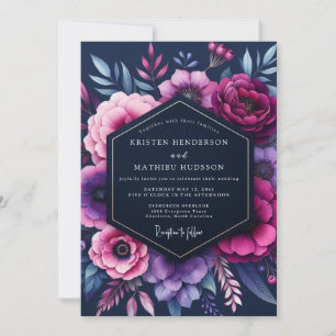 Indigo Opulenter Blütenhochzeit Einladung