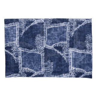 Indigo Patchwork: Textured Checked Elegance Kissenbezug