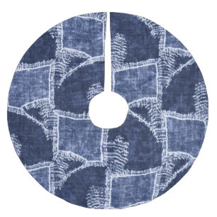 Indigo Patchwork: Textured Checked Elegance Polyester Weihnachtsbaumdecke