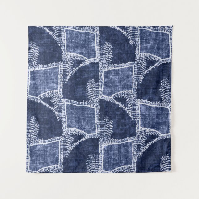 Indigo Patchwork: Textured Checked Elegance Wandteppich (Vorderseite)