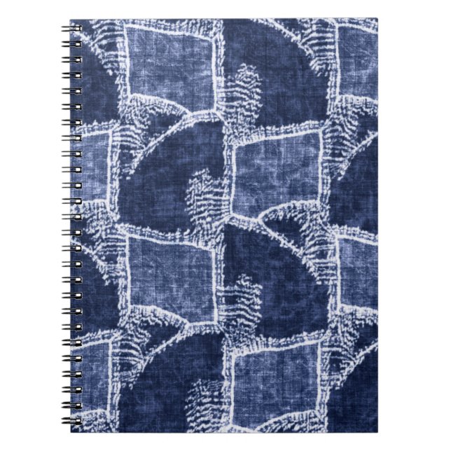 Indigo Patchwork: Texturierte Karo-Eleganz Notizblock (Vorderseite)