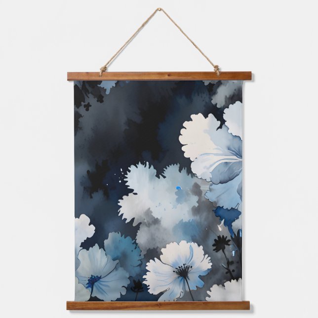 Indigo Petals Wandteppich Mit Holzrahmen (Vorderseite)