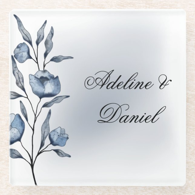 Indigo Romance Hochzeitsglas Untersetzer (Vorderseite)