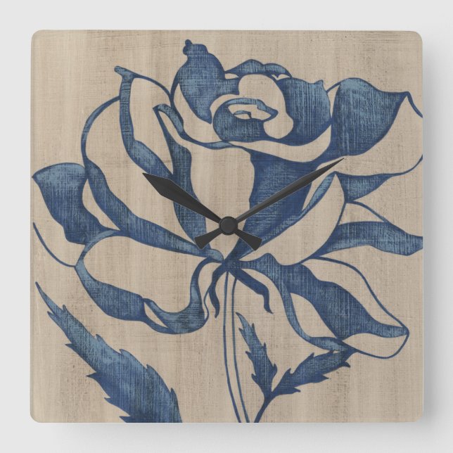 Indigo-Rose Quadratische Wanduhr (Vorderseite)