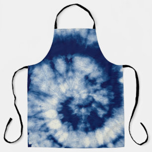 Indigo Round. Bohemische Gefärbte Krawatte. Blue  Schürze
