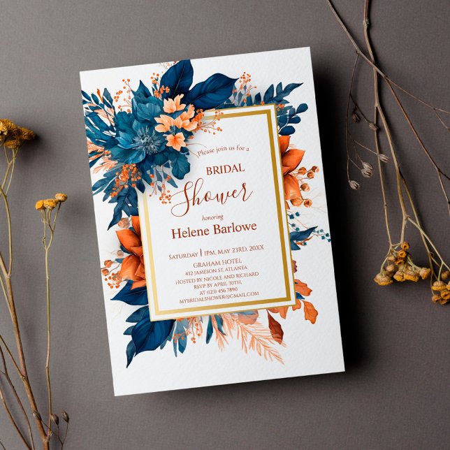 Indigo Rust Boho Floral Wedding Brautparty Einladung (Von Creator hochgeladen)