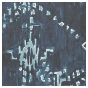 Indigo SatellitenIkat Stammes- Aquarell Stoff