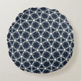 Indigo-Schnee-Blumen-Gitter Rundes Kissen