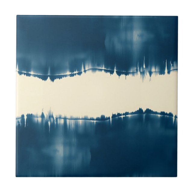 Indigo Shibori Abstrakte Moderne Horizontal Fliese (Vorderseite)