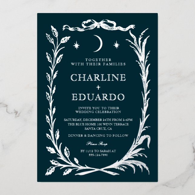 Indigo Silver  Ivy Ornament  Wedding  Invitation Folieneinladung (Vorderseite)