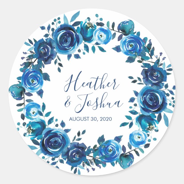 Indigo Smood Floral Wedding Runder Aufkleber (Vorderseite)
