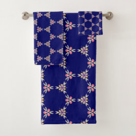 Indigo-spanische Mittelmeerfliesen-Blumenmuster Badhandtuch Set