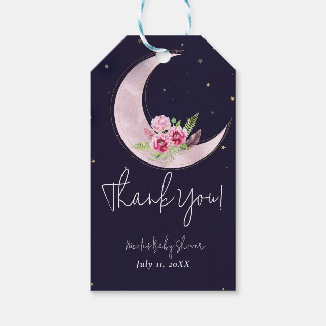 Indigo Star Fall Pink Blumenmoon Babydusche Geschenkanhänger (Vorderseite)