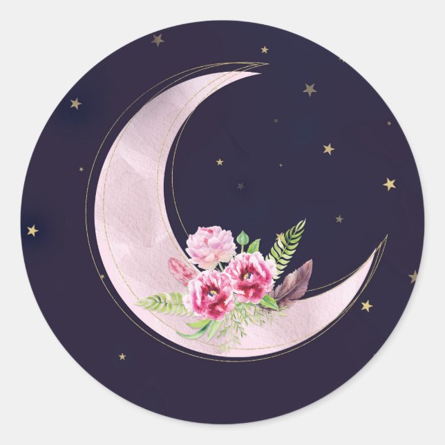 Indigo Star Fall Pink Blumenmoon Babydusche Runder Aufkleber (Vorderseite)