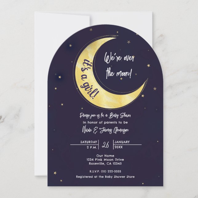 Indigo Star Fall Yellow Moon Starry Baby Dusche Einladung (Vorderseite)