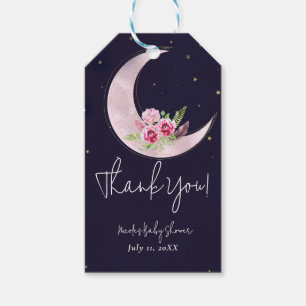 Indigo Stern Fall Pink Floral Mond Baby Shower Geschenkanhänger