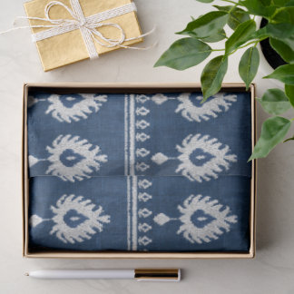Indigo strukturierte weiße Ikat-Style-Stickereieff Seidenpapier