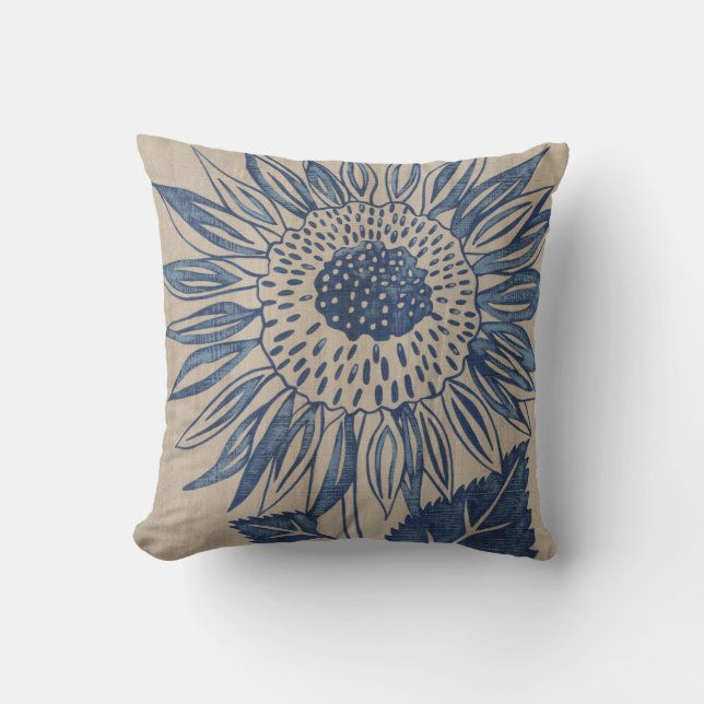Indigo Sunflower Kissen (Vorderseite)