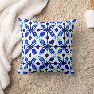 Indigo Tiles Abstraktes Blumenmuster Kissen