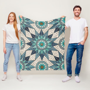 Indigo Türkis Kompass Mosaik – Buntglas Fleecedecke