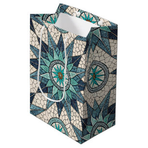 Indigo Türkis Kompass Mosaik – Buntglas Mittlere Geschenktüte