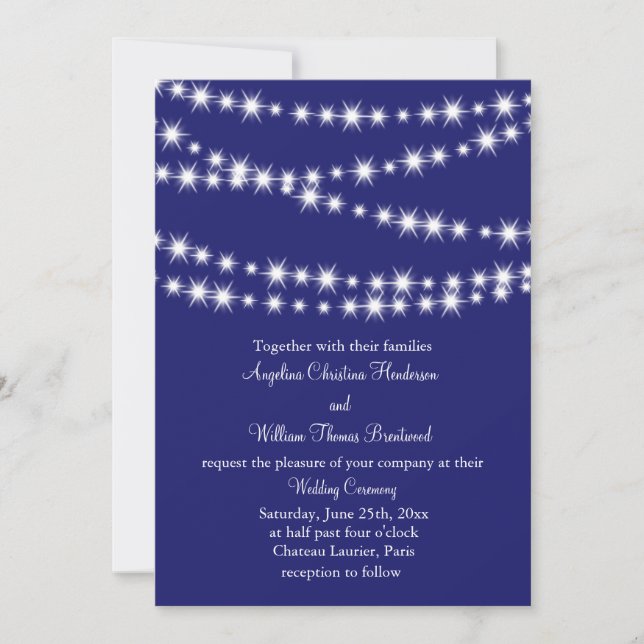 Indigo Twinkle Lights Hochzeit Einladung (Vorderseite)