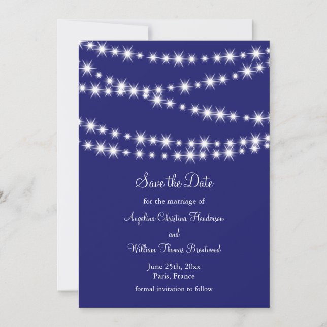 Indigo Twinkle Lights Save the Date (Vorderseite)