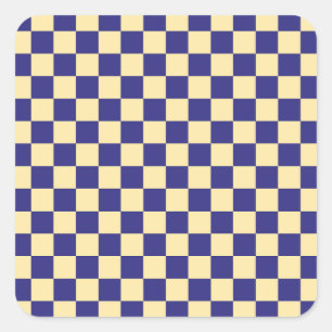 Indigo- und Butter-Karomuster Quadratischer Aufkleber