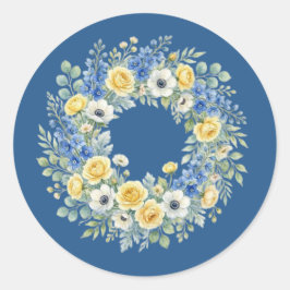 Indigo- und gelbe Blütenblumenaufkleber Runder Aufkleber