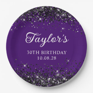 Indigo und schwarzer Glitter 30. Geburtstag Pappteller